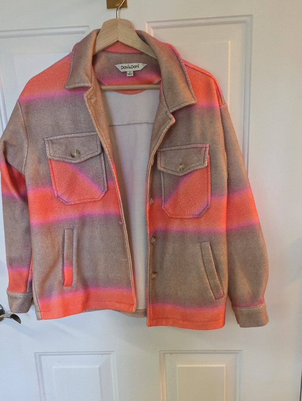 DAVI & DANI Beige Jacket with Coral and Pink Stripes Shaket